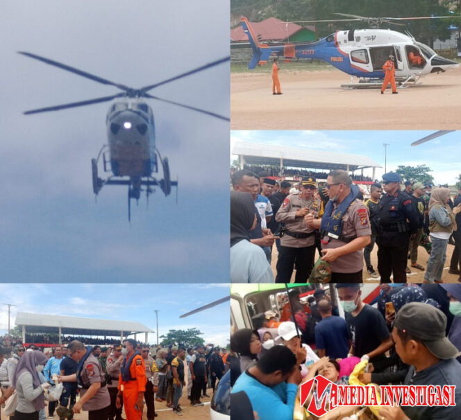 
					Proses evakuasi korban ledakan Speed boat yang ditumpangi Cagub Maluku Utara Benny Laos. (Foto kolase MEDIAINVESTIGASI.NET/ La Omy La Tua)