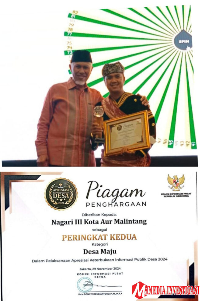 
					Nagari III Koto Aur Malintang Terima Anugerah Apresiasi Keterbukaan Informasi Desa 2024, Peringkat II Kategori Desa Maju
