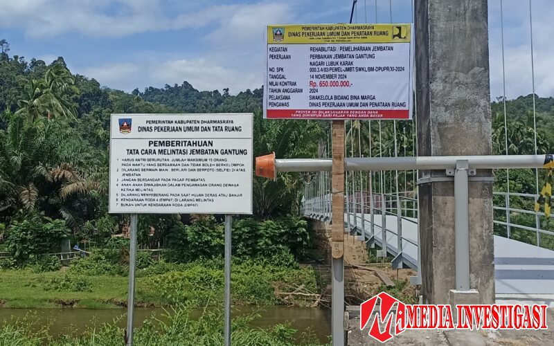 Jembatan Gantung Batang Sililik Kembali Berfungsi, Pemkab Dharmasraya Sukses Rehabilitasi Infrastruktur Vital