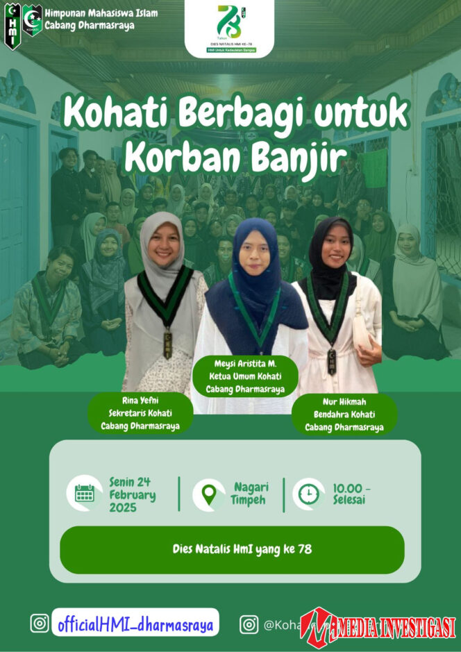 
					HMI Dharmasraya Peduli Korban Banjir di Timpeh, Salurkan Bantuan Sembako untuk Warga