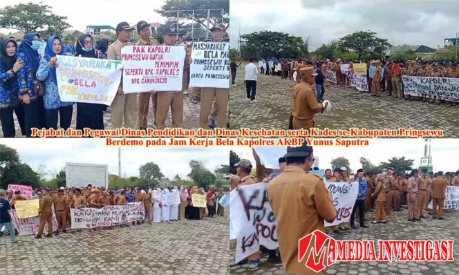 
					Kapolres Terancam Dipecat, Pegawai Dinas Kesehatan dan Dinas Pendidikan serta Kades se-Kabupaten Pringsewu Lakukan Demo