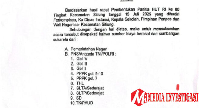 
					Surat Edaran Pungli HUT RI ke-80 di Dharmasraya, Orang Tua dan ASN Dipalak, Anak SD Diminta Rp5 Ribu