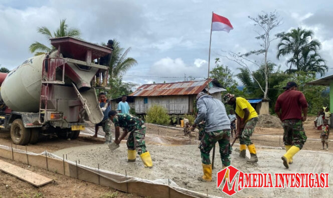 
					Satgas TMMD ke-126 dan Warga Kampung Babak Lanjutkan Pengecoran Jalan di Tambrauw