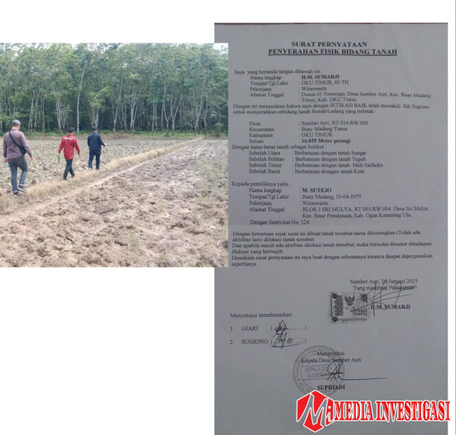 
					Diduga oknum mantan kades di OKU Timur terlibat persoalan kasus tanah pada saat menjabat, ini menjadi sorotan publik