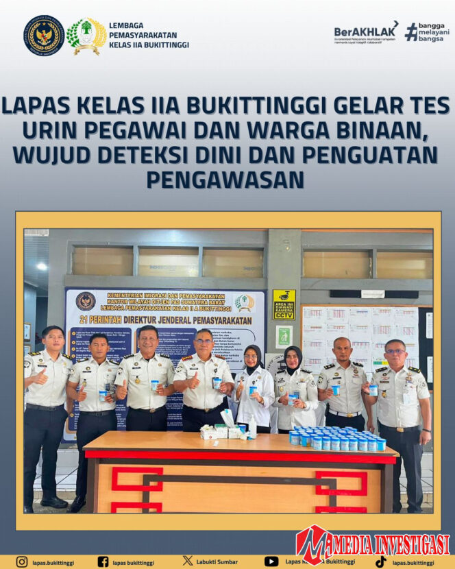 
					Program Aksi Menteri Imipas Lapas Kelas IIA Bukittinggi Gelar Tes Urin Pegawai dan Warga Binaan, Wujud Deteksi Dini dan Penguatan Pengawasan