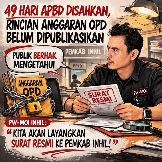 
					49 Hari Usai APBD Disahkan, Rincian Anggaran OPD di Inhil Belum Dipublikasikan, PW-MOI Akan Surati Pemkab
