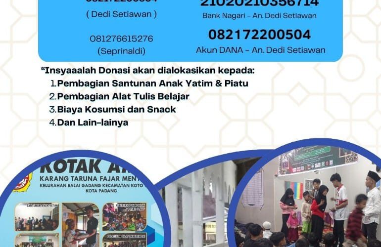 Program Santunan Anak Yatim & Piatu (Fakir Miskin) Karang Taruna Fajar Menyingsing, Kel. Balai Gadang