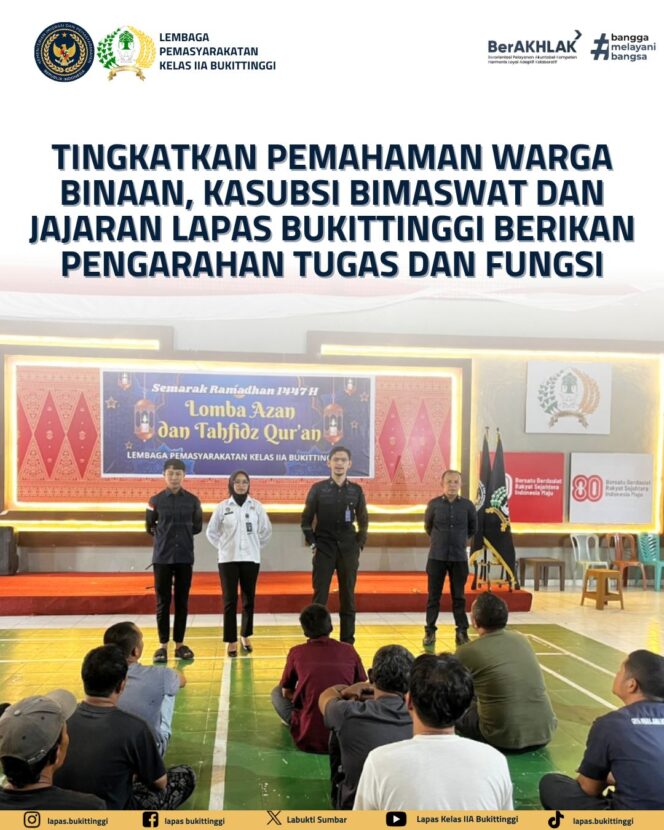 
					TINGKATKAN PEMAHAMAN WARGA BINAAN, KASUBSI BIMASWAT DAN JAJARAN LAPAS BUKITTINGGI BERIKAN PENGARAHAN TUGAS DAN FUNGSI