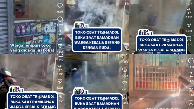
					Kolase video viral di Instagram menayangkan toko obat golongan G diserbu petasan. (Dok. Tangkapan Layar media sosial Instagram)