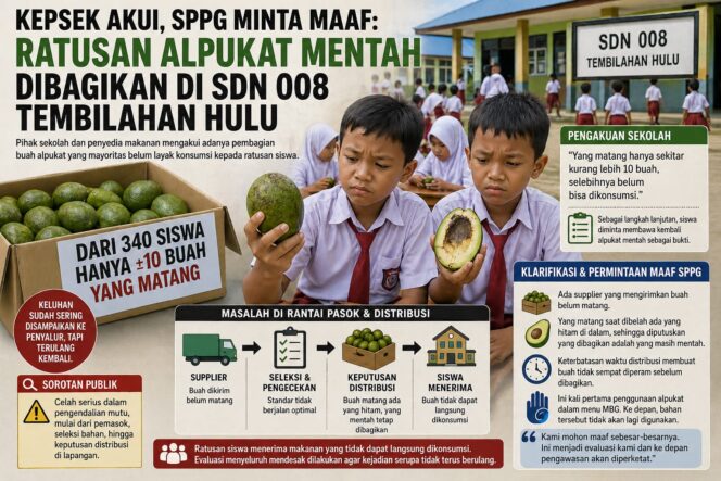 
					Kepsek Akui, SPPG Minta Maaf: Ratusan Alpukat Mentah Dibagikan di SDN 008 Tembilahan Hulu