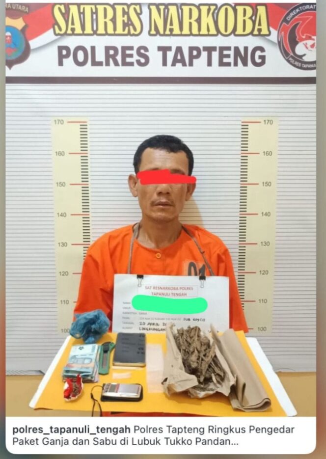 
					Polres Tapteng Ringkus ‘Kongo’, Pengedar Paket Lengkap Ganja dan Sabu di Lubuk Tukko